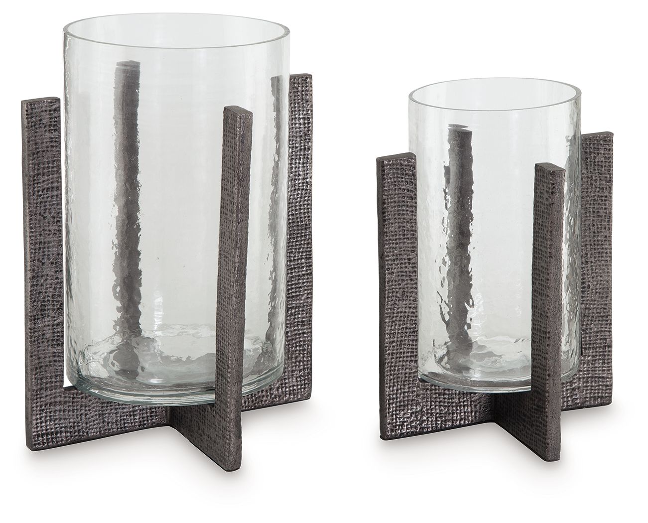 Garekton - Clear / Pewter Finish - Candle Holder Set (Set of 2) - Urban Living Furniture (Los Angeles, CA)