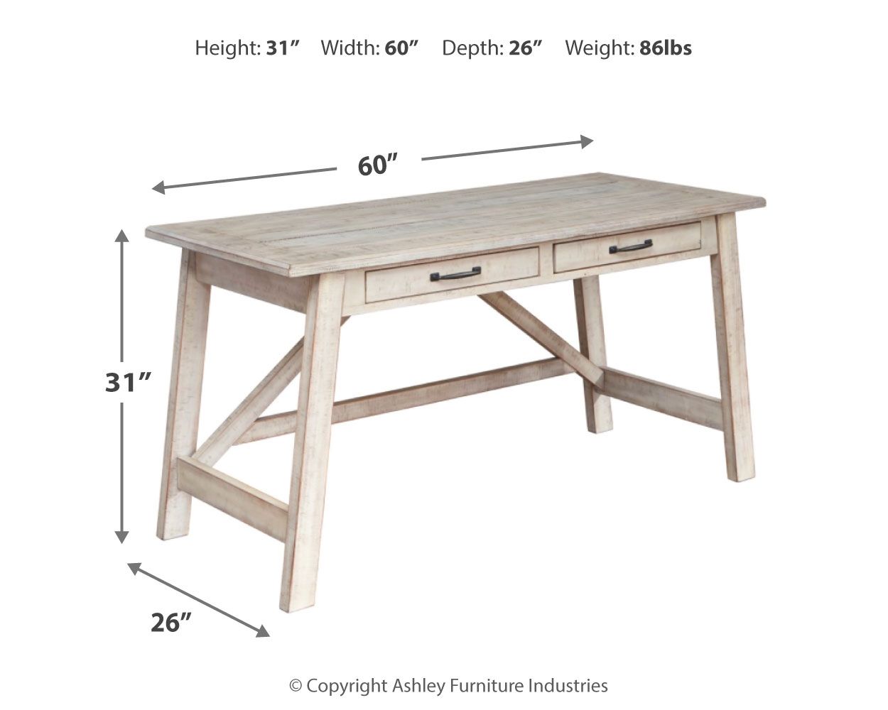 Carynhurst - Whitewash - Home Office Large Leg Desk - Urban Living Furniture (Los Angeles, CA)