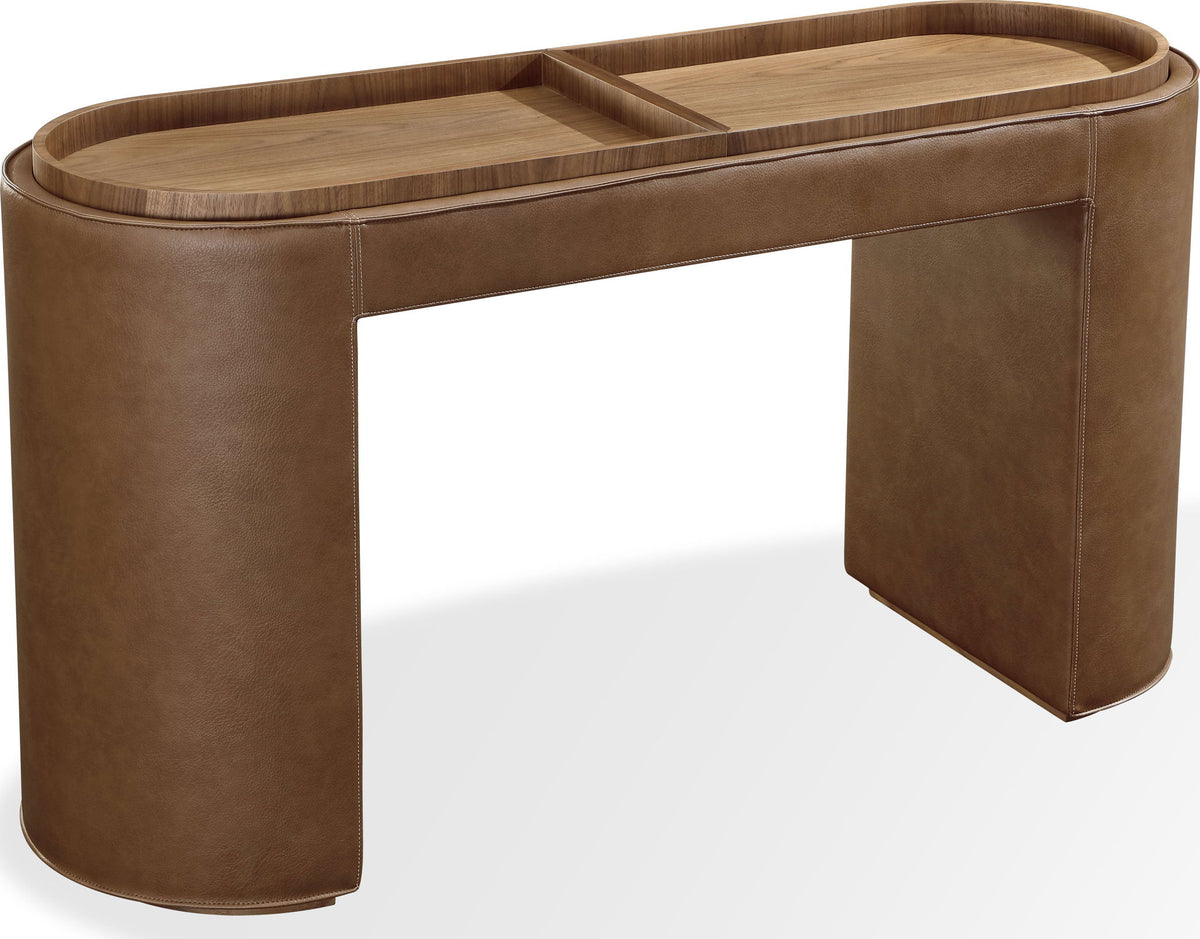 Yeal - Leather Upholstered Storage Table With Wooden Top