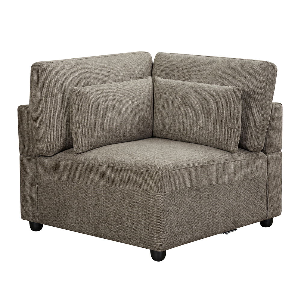 Rylie - Modular Wedge With 3 Pillows - Brown Linen - Urban Living Furniture (Los Angeles, CA)