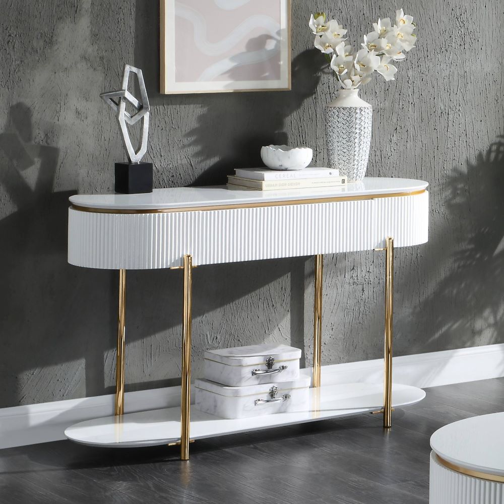 Daveigh - Sofa Table - White High Gloss & Gold - Urban Living Furniture (Los Angeles, CA)