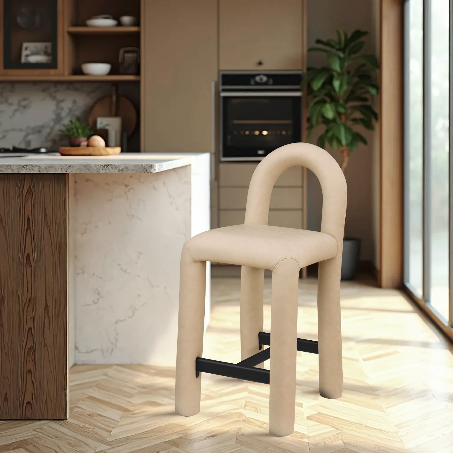 Amari - Vegan Leather and Boucle Fabric Stool - Urban Living Furniture (Los Angeles, CA)