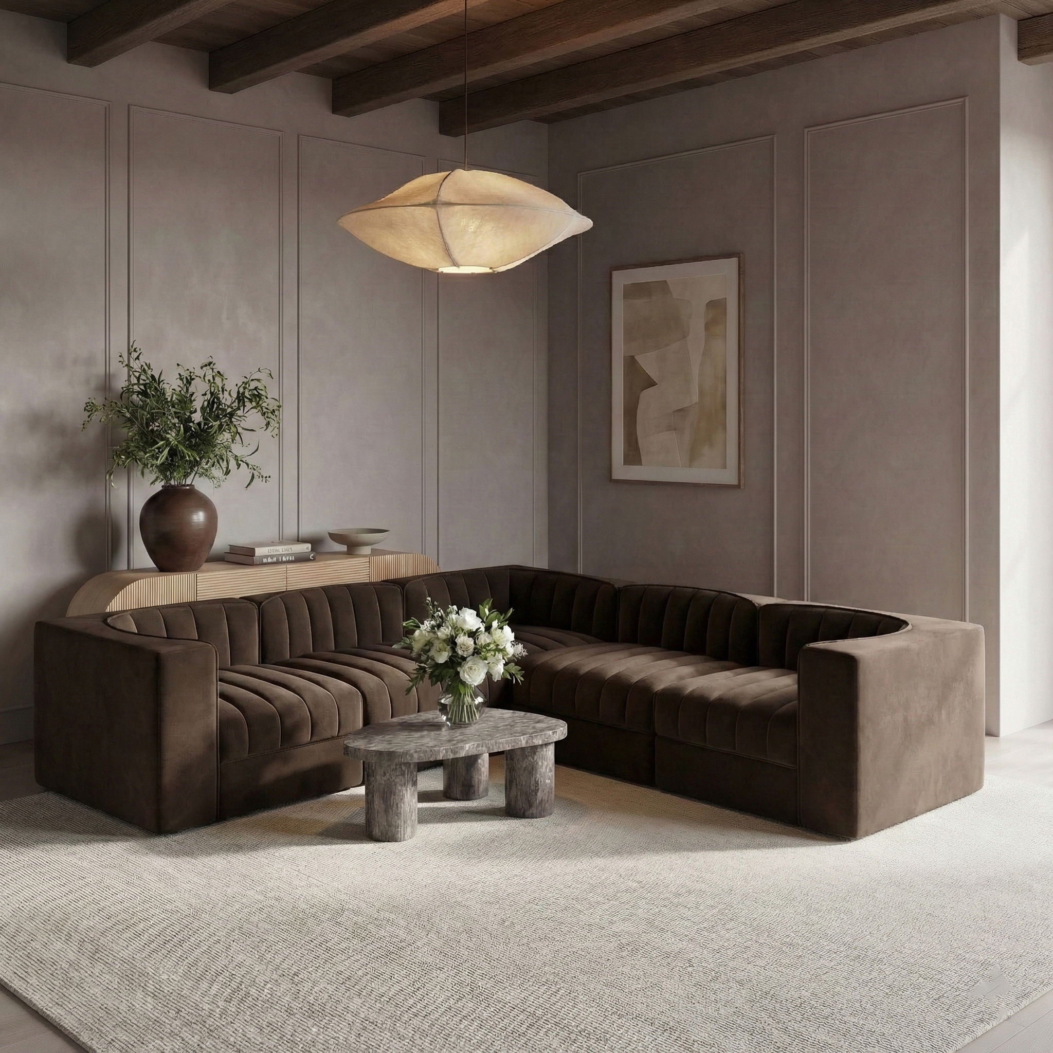 Rummi - Symmetrical Velvet Performance Fabric Upholstered 5 Piece Modular Sectional - Urban Living Furniture (Los Angeles, CA)