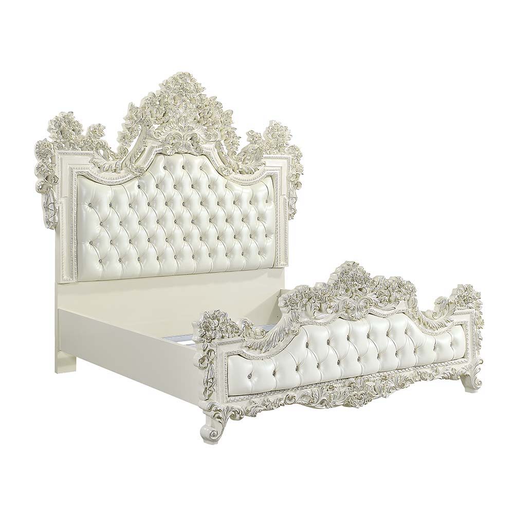 Adara - Eastern King Bed - White PU & Antique White Finish - Urban Living Furniture (Los Angeles, CA)