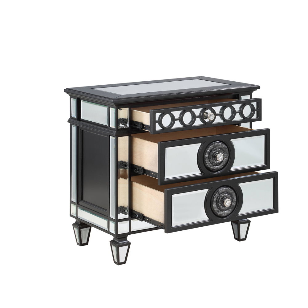 Varian II - Nightstand - Mirrored, Black & Sliver - Urban Living Furniture (Los Angeles, CA)