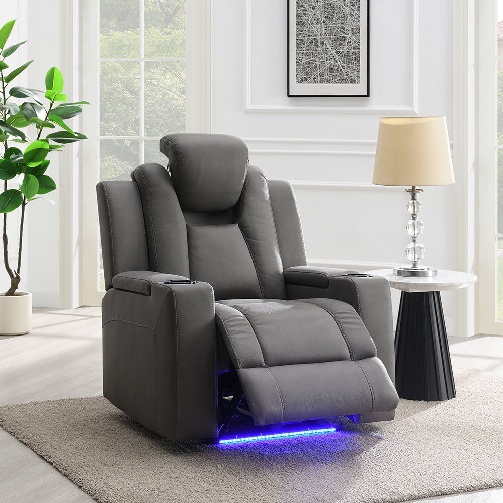 Leuco - Power Motion Recliner With Cup Holder, Control, LED & Power Headrest - Gray - Urban Living Furniture (Los Angeles, CA)