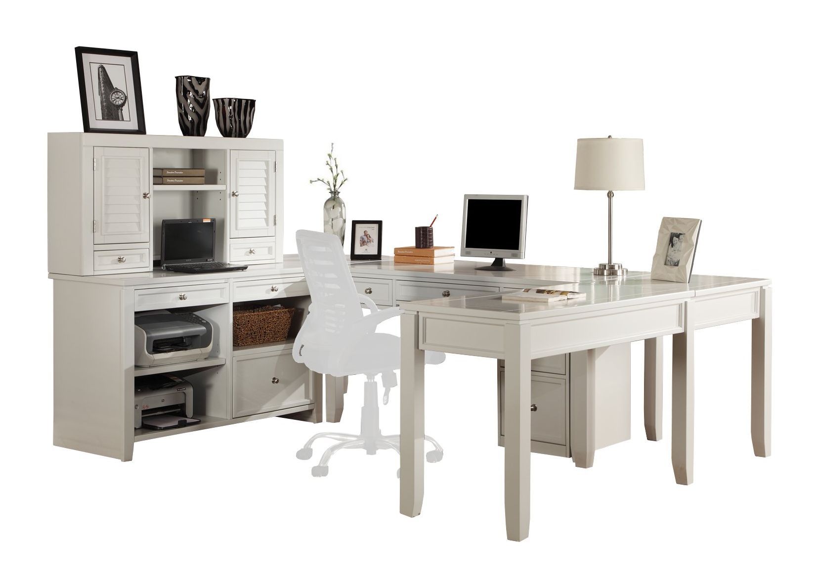 Boca - U Shape Desk With Credenza File And Hutch - Cottage White - Urban Living Furniture (Los Angeles, CA)