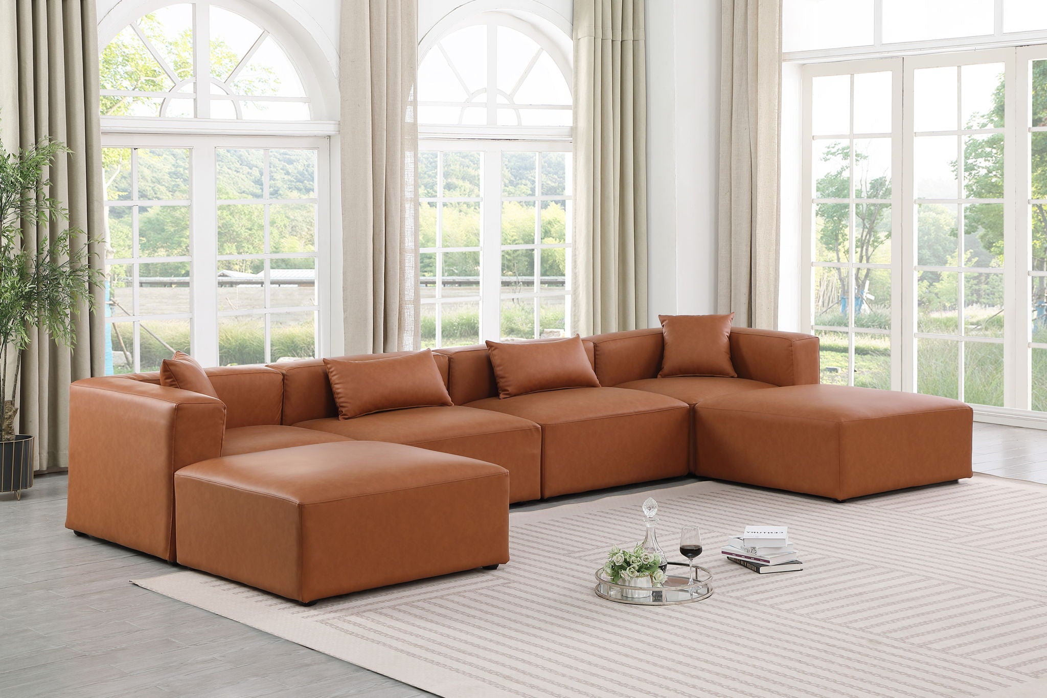 Cube - 6 Piece Modular Double Chaise Sectional - Cognac - Urban Living Furniture (Los Angeles, CA)