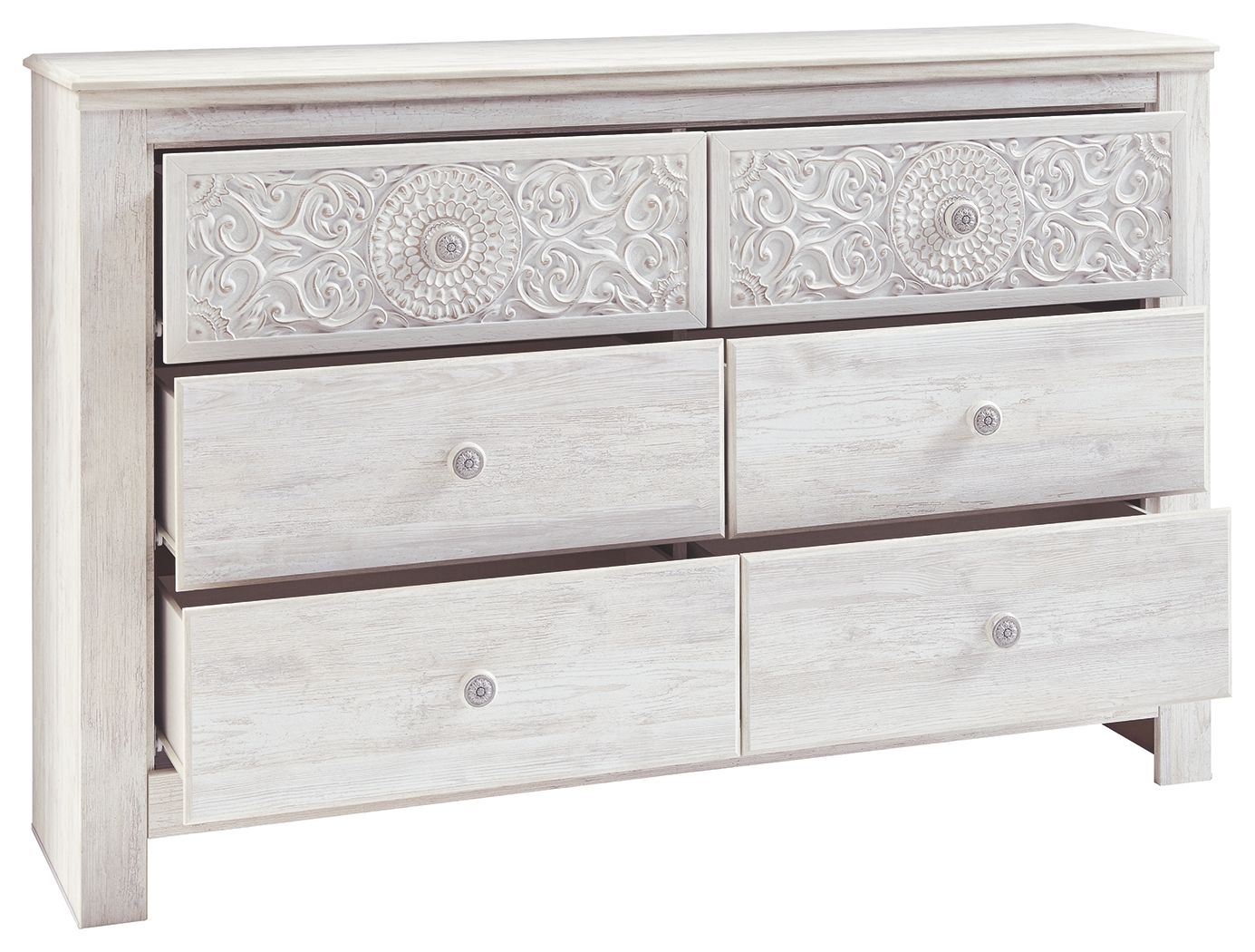 Paxberry - Whitewash - Six Drawer Dresser - Medallion Drawer Pulls - Urban Living Furniture (Los Angeles, CA)