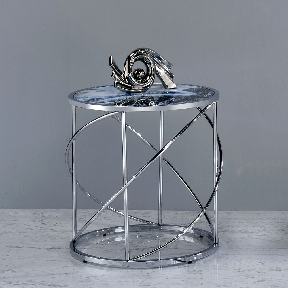 Lyda - End Table - Blue Marble Print & Chrome - Urban Living Furniture (Los Angeles, CA)