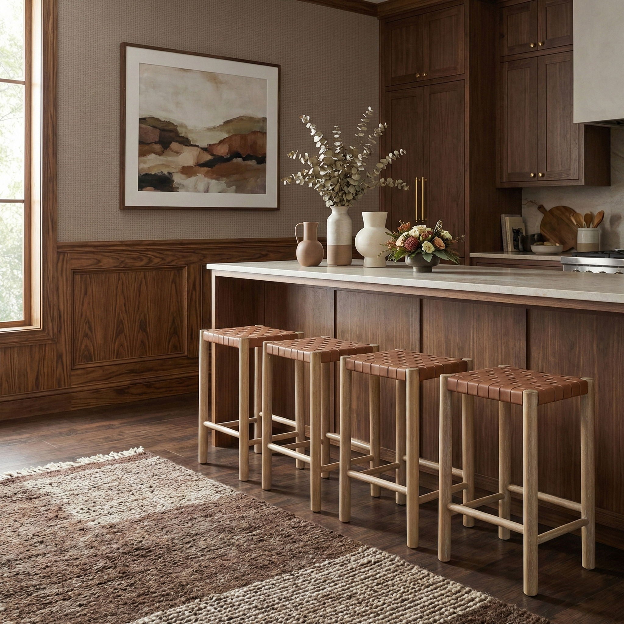 Entwine - Vegan Leather Upholstered Backless Counter Stool - Painted Natural - Urban Living Furniture (Los Angeles, CA)