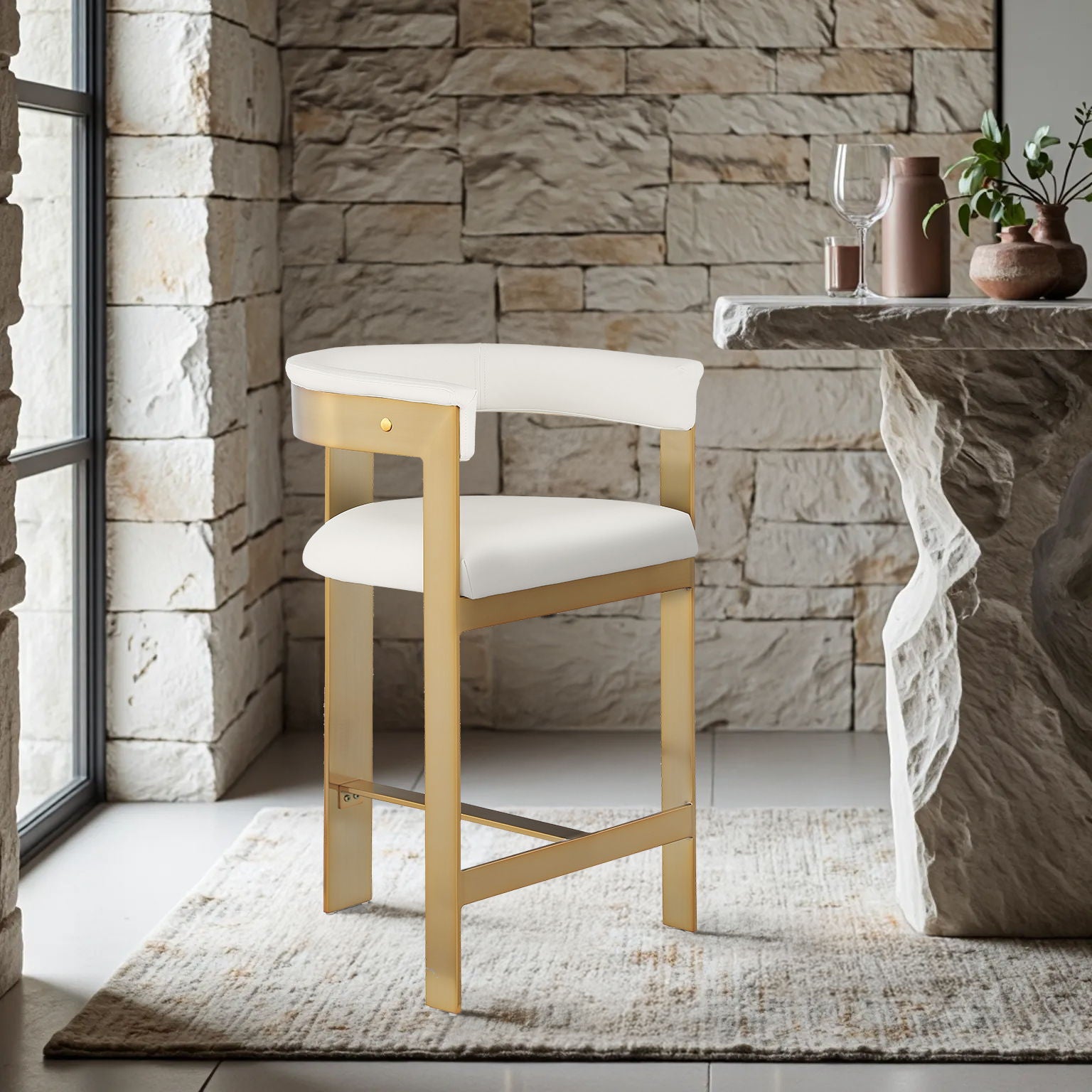 Romeo - Faux Leather Counter Stool With Gold Base (Set of 2) - Urban Living Furniture (Los Angeles, CA)