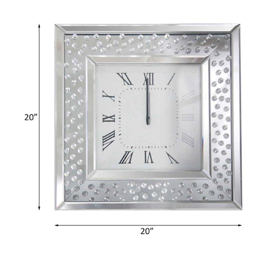 Nysa - Square Wall Clock - Mirrored & Faux Crystals - Urban Living Furniture (Los Angeles, CA)