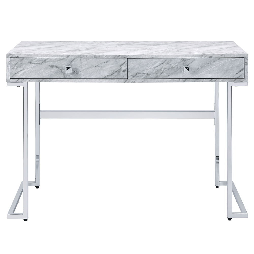 Tigress - Writing Desk - White Printed Faux Marble Top & Chrome - Urban Living Furniture (Los Angeles, CA)
