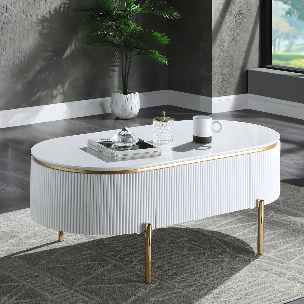 Daveigh - Coffee Table - White High Gloss & Gold - Urban Living Furniture (Los Angeles, CA)