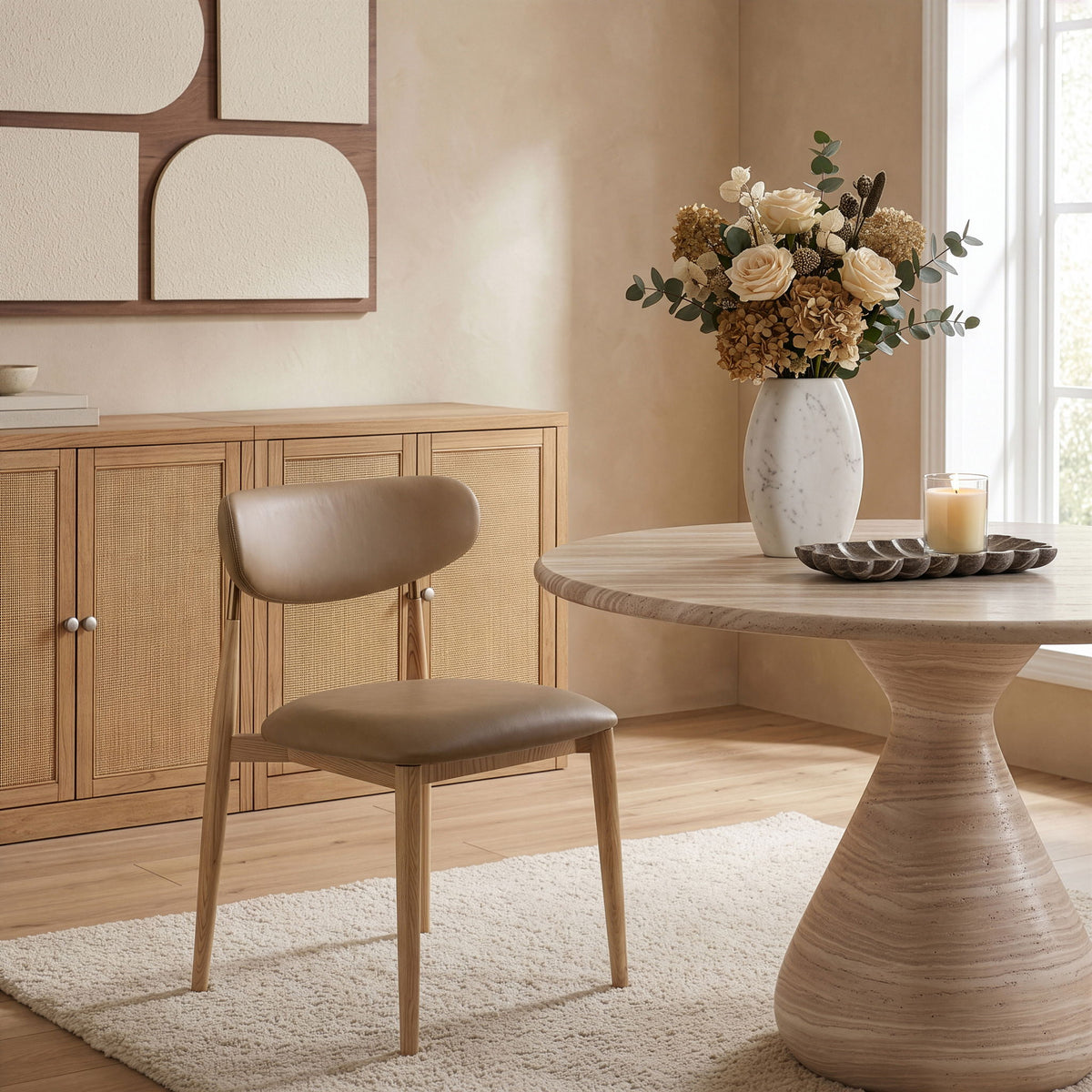 Ronda - Vegan Leather Upholstered Dining Side Chair - Natural Legs