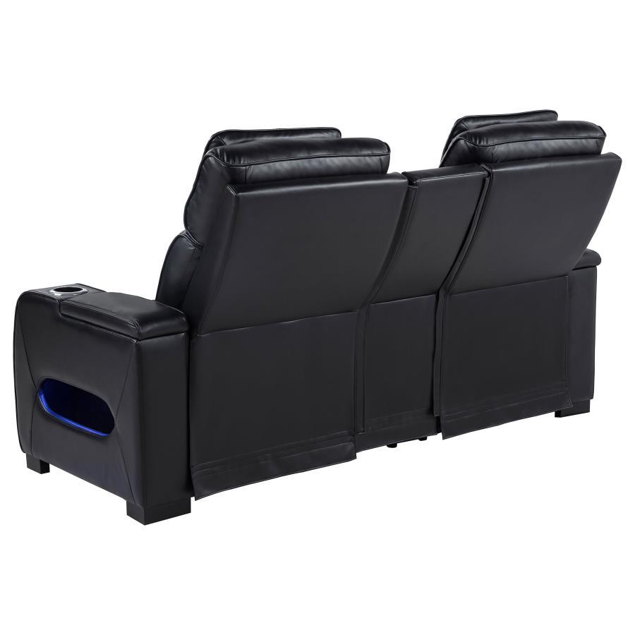 Zuma - Faux Leather Dual Power Reclining LED Loveseat - Black - Urban Living Furniture (Los Angeles, CA)