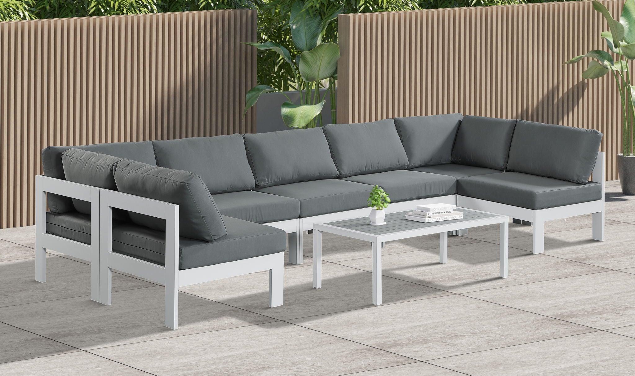 Nizuc - Outdoor Patio 7 Piece Modular Sectional With White Frame - Urban Living Furniture (Los Angeles, CA)