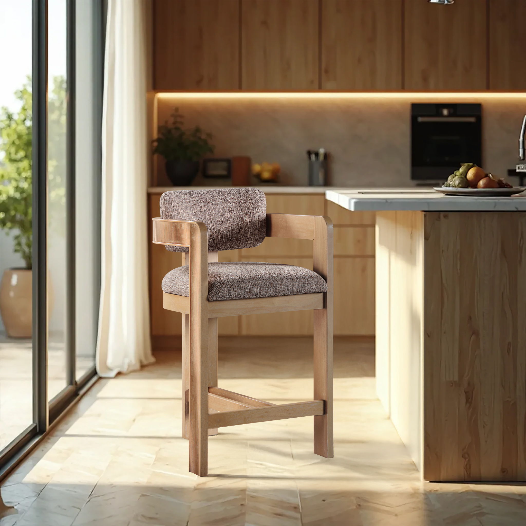 Sacha - Linen Stool With Natural Base - Urban Living Furniture (Los Angeles, CA)