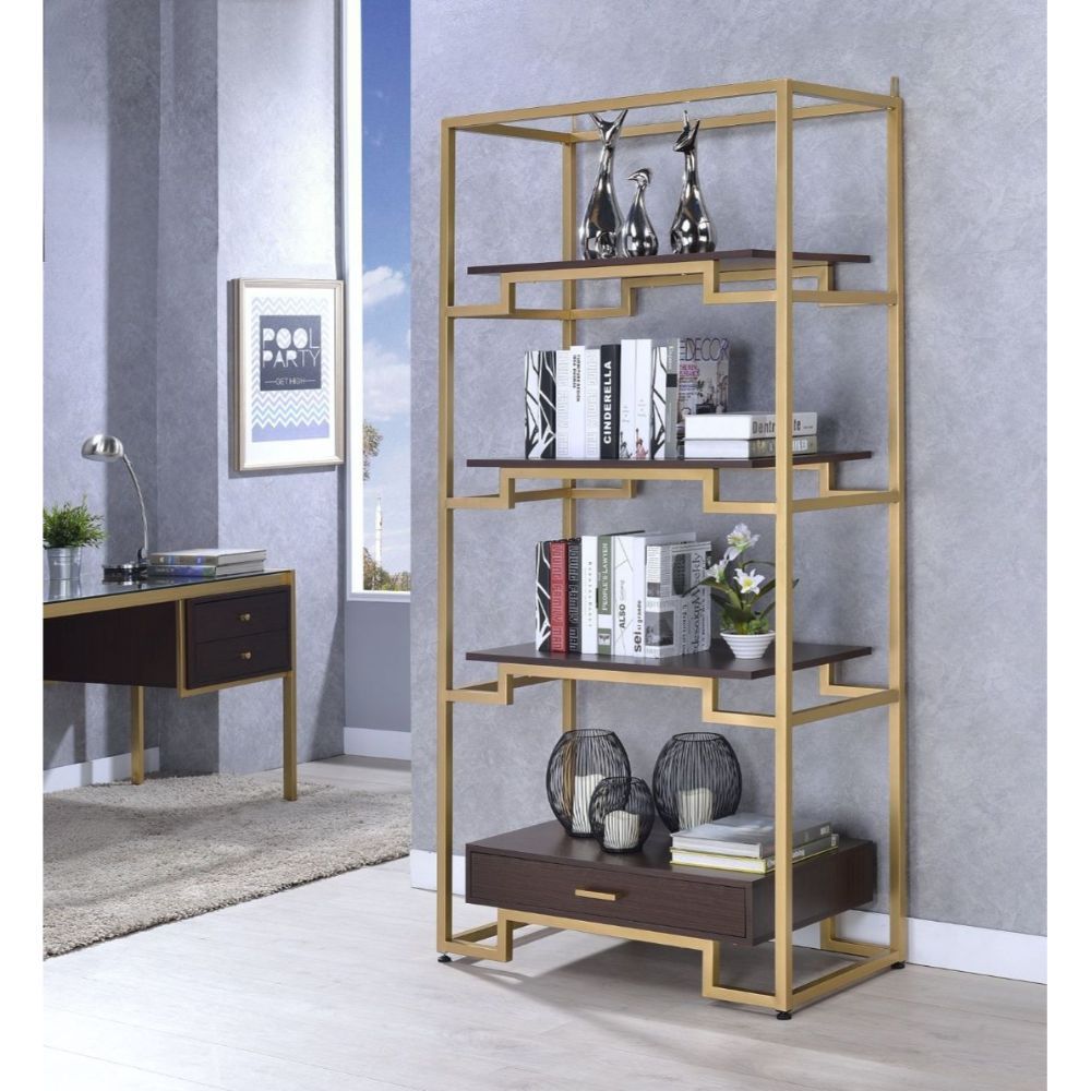 Yumia - Bookshelf - Gold & Walnut - Urban Living Furniture (Los Angeles, CA)