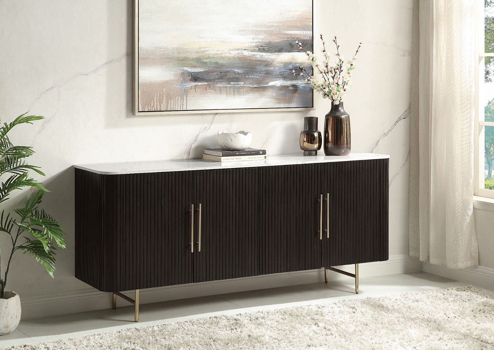 Clayten - Server - White Natural Marble Top & Espreeso Finish - Urban Living Furniture (Los Angeles, CA)