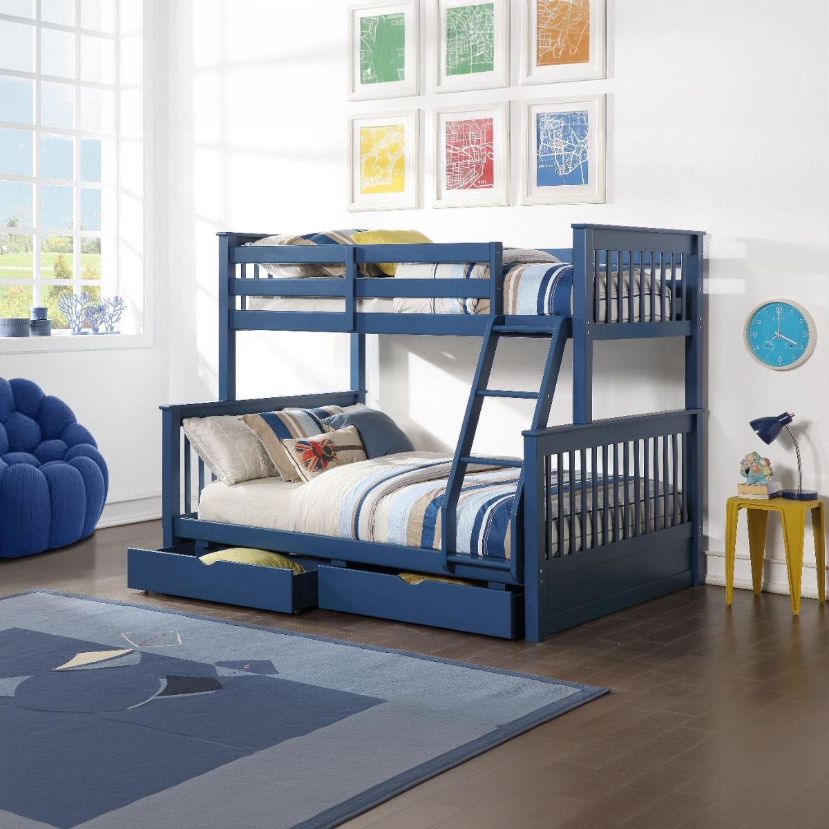 Haley II - Twin Over Full Bunk Bed With Storage - Navy Blue - Urban Living Furniture (Los Angeles, CA)