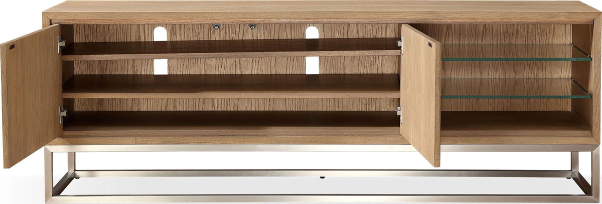 One - Coastal Modern TV Console - Brushed Stainless Steel And Bisque