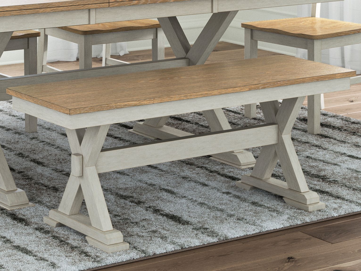 Purlaney - Antique White / Natural - Large Dining Room Bench - Urban Living Furniture (Los Angeles, CA)