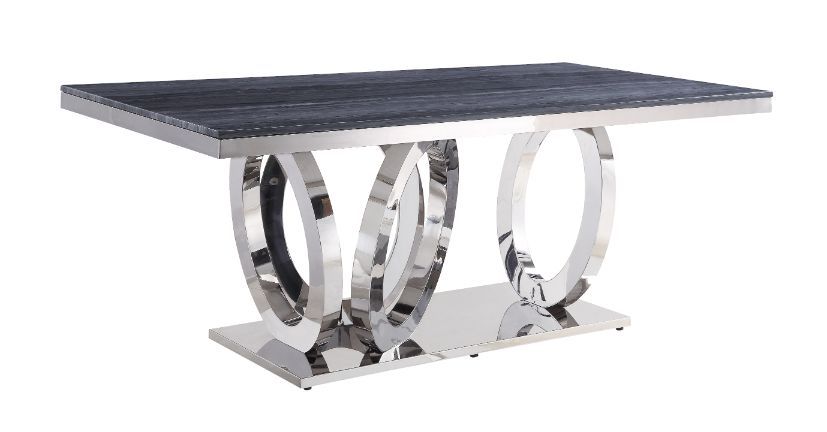 Nasir - Dining Table - Gray Printed Faux Marble & Mirrored Silver Finish - Urban Living Furniture (Los Angeles, CA)