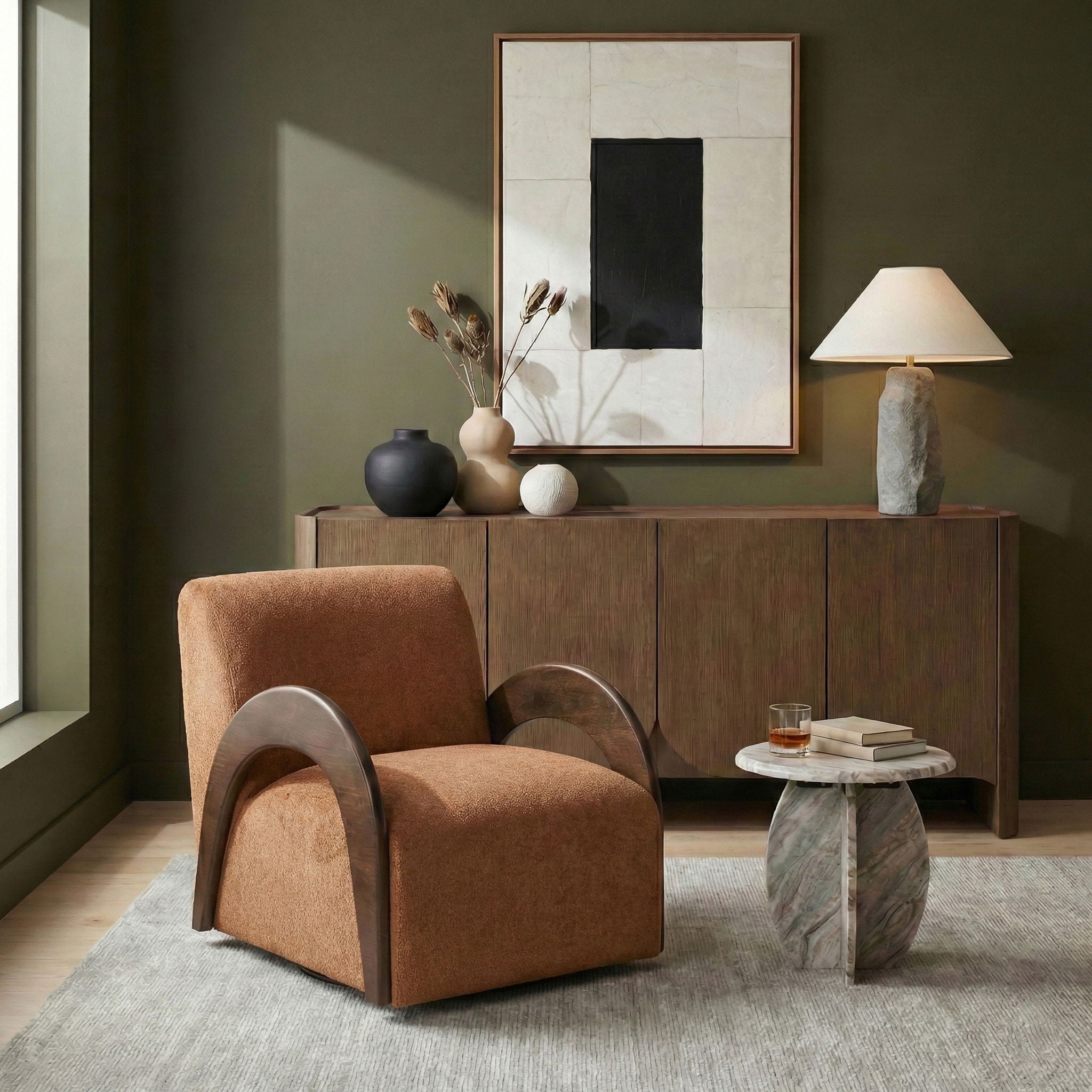 Neria - Chenille Fabric Upholstered Swivel Accent Chair - Painted Brown Base - Urban Living Furniture (Los Angeles, CA)
