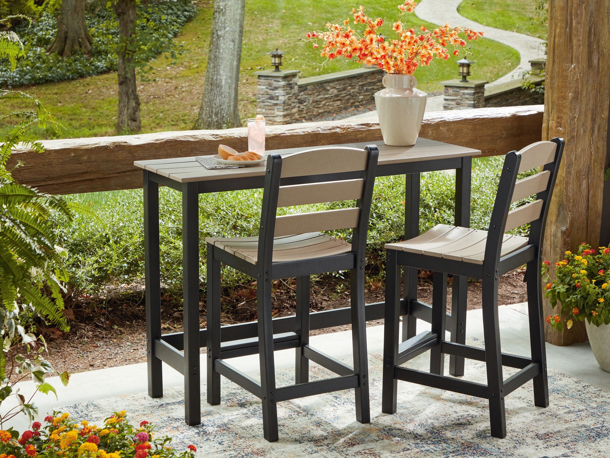 Shoreline Beach - Outdoor Counter Table And 2 Barstools (Set of 3) - Black / Beige - Urban Living Furniture (Los Angeles, CA)