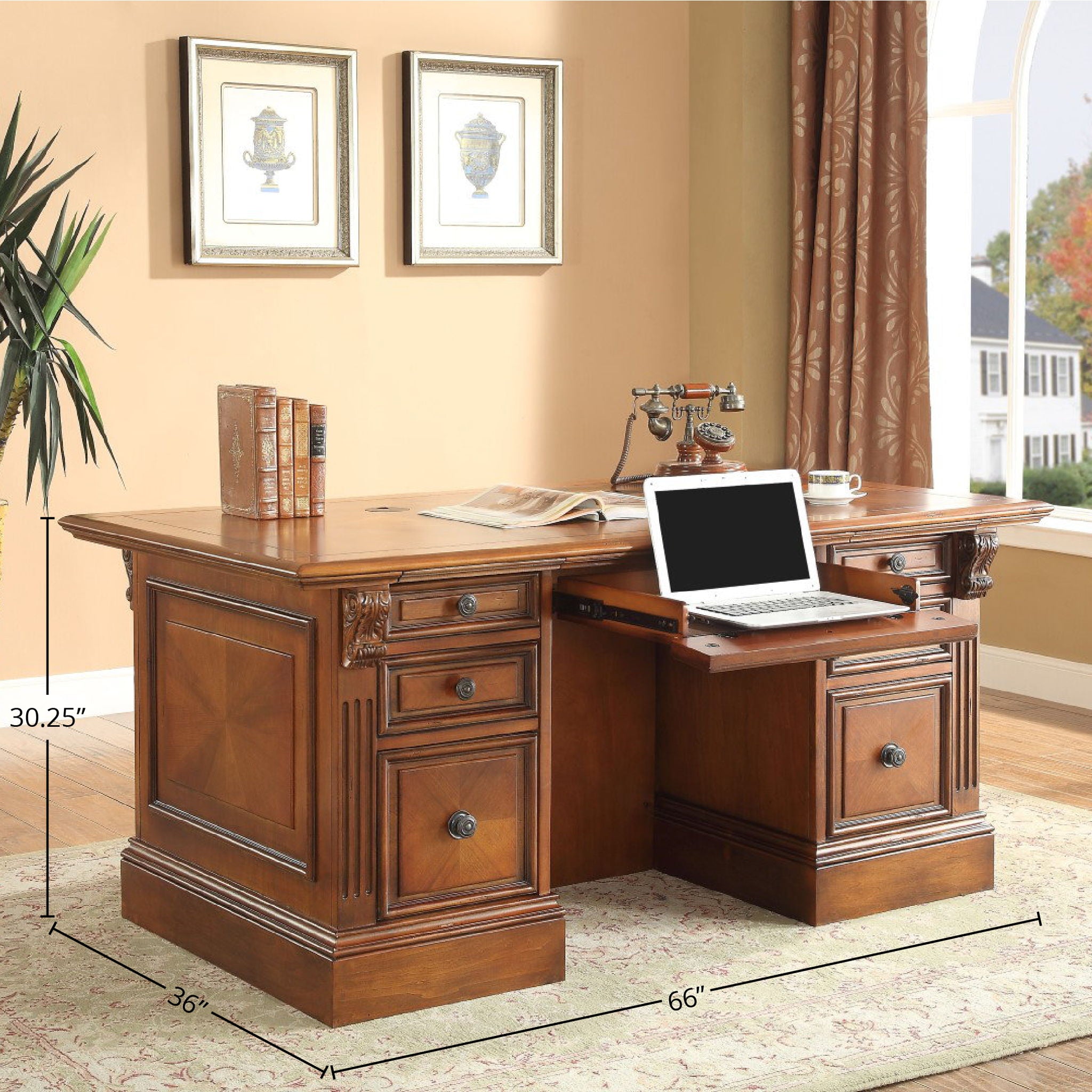 Huntington - Double Pedestal Executive Desk - Antique Vintage Pecan - Urban Living Furniture (Los Angeles, CA)