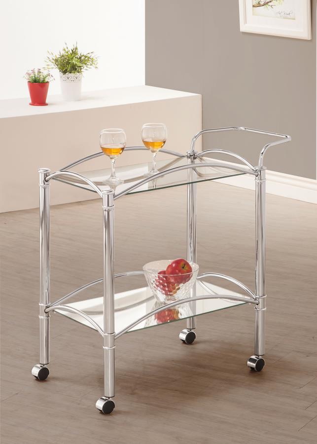 Shadix - 2-Tier Rectangular Glass Shelf Metal Bar Cart - Chrome - Urban Living Furniture (Los Angeles, CA)