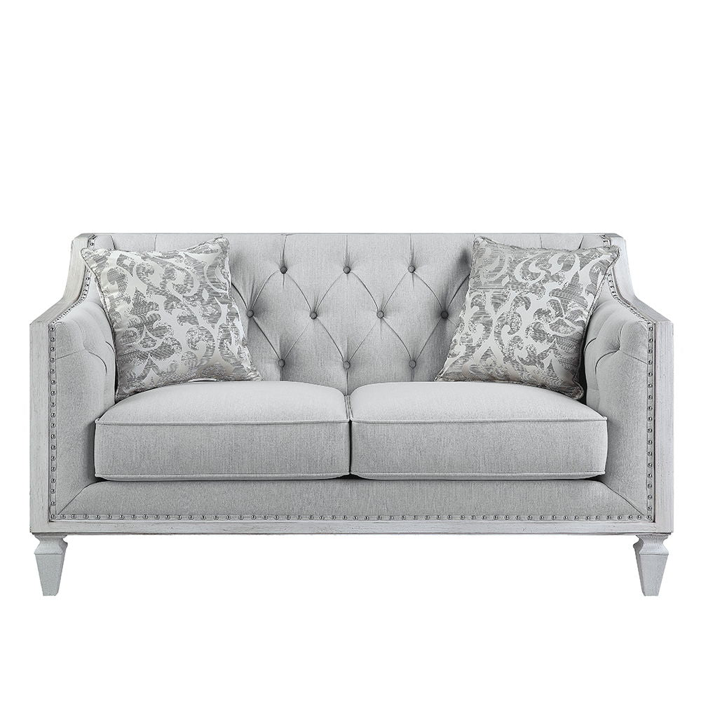 Katia - Loveseat With 2 Pillows - Light Gray Linen & Weathered White - Urban Living Furniture (Los Angeles, CA)
