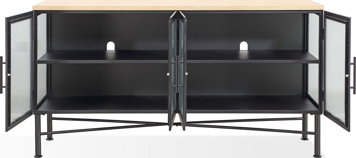 Aere - Four Door Ribbed Glass, Metal And Wood Sideboard - Natural Ash And Black