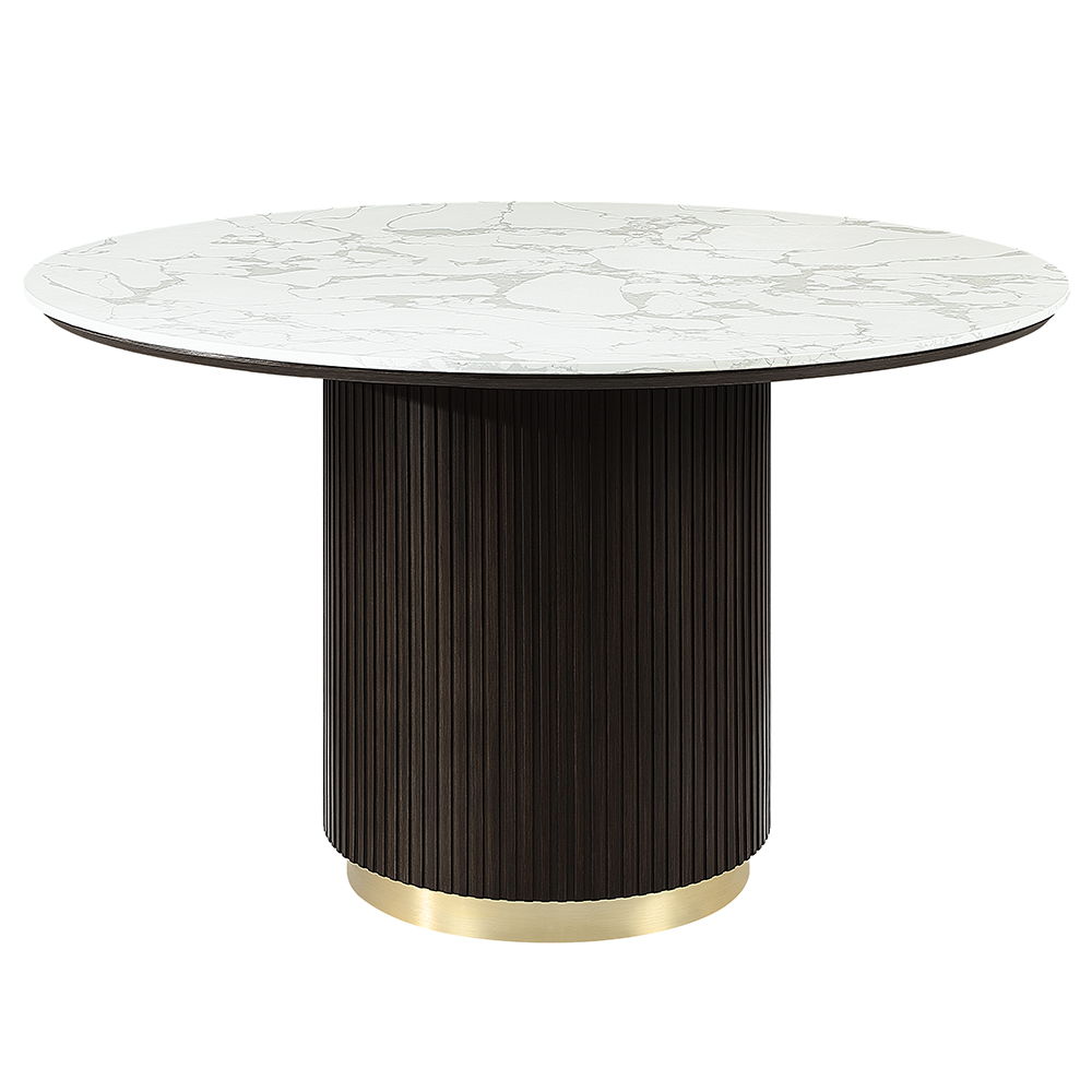 Clayten - Round Dining Table With Marble - White Natural Marble Top & Espreeso Finish - Urban Living Furniture (Los Angeles, CA)