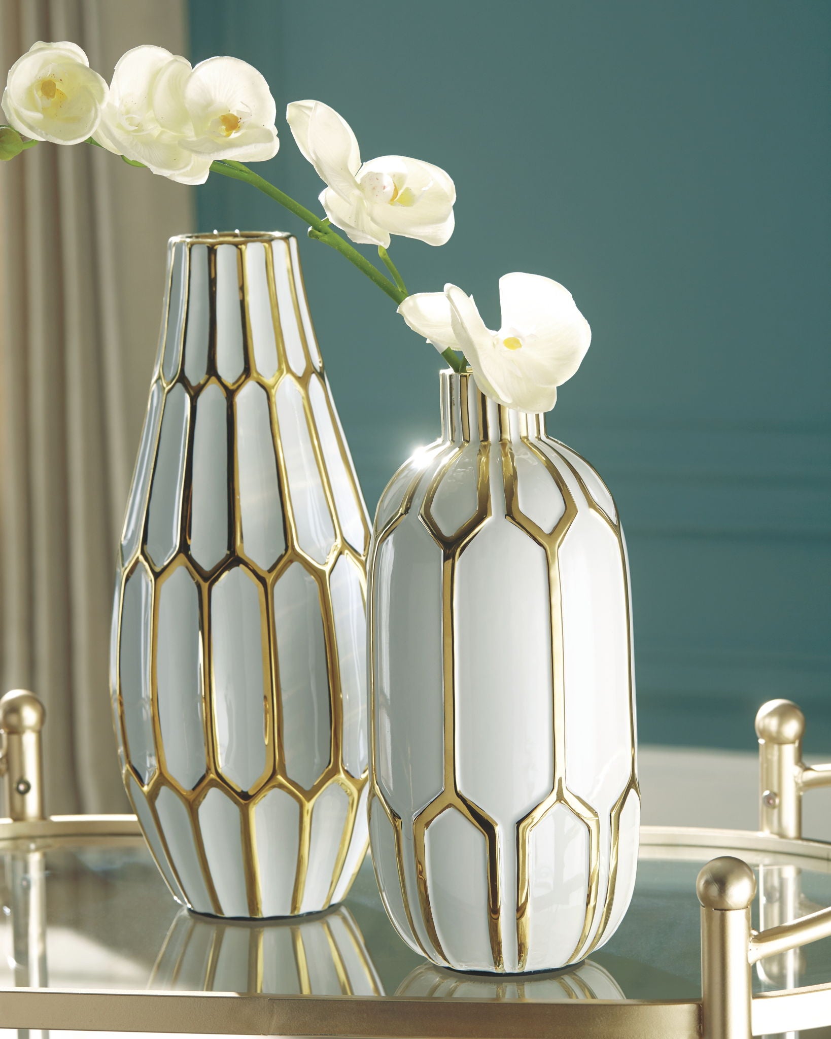 Mohsen - Gold Finish / White - Vase Set (Set of 2) - Urban Living Furniture (Los Angeles, CA)