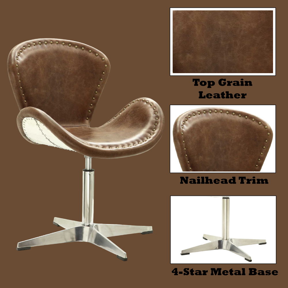 Brancaster - 33" Accent Chair With Swivel - Retro Brown Top Grain Leather & Aluminum - Urban Living Furniture (Los Angeles, CA)