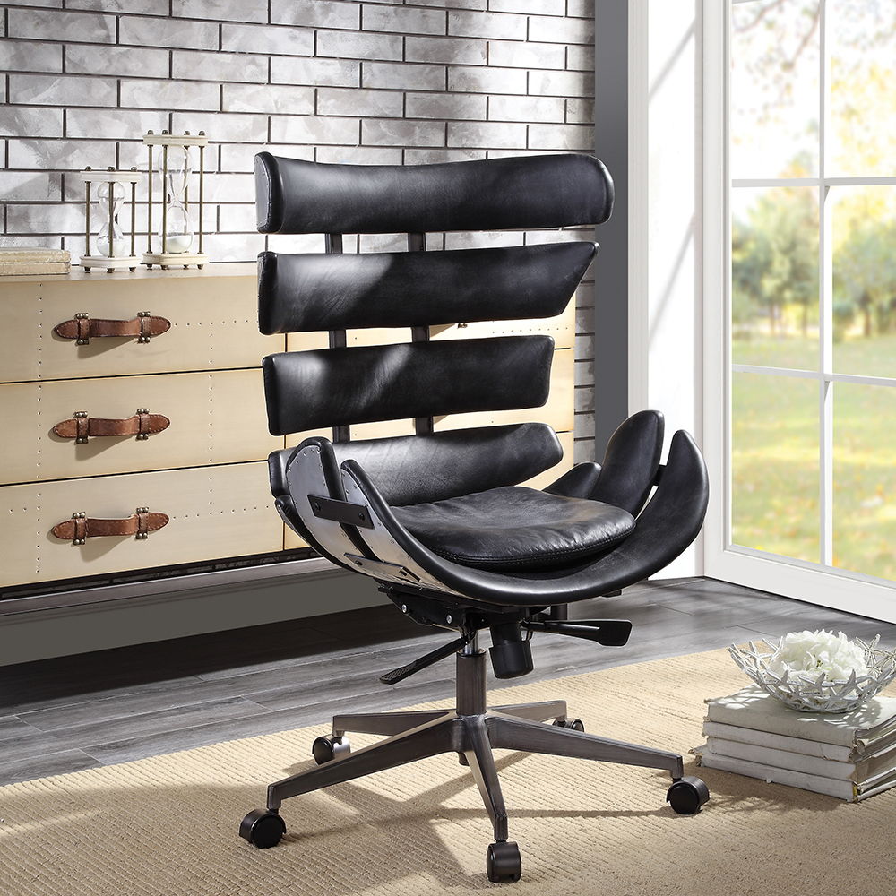 Megan - Office Chair - Vintage Black Top Grain Leather & Aluminum - Urban Living Furniture (Los Angeles, CA)