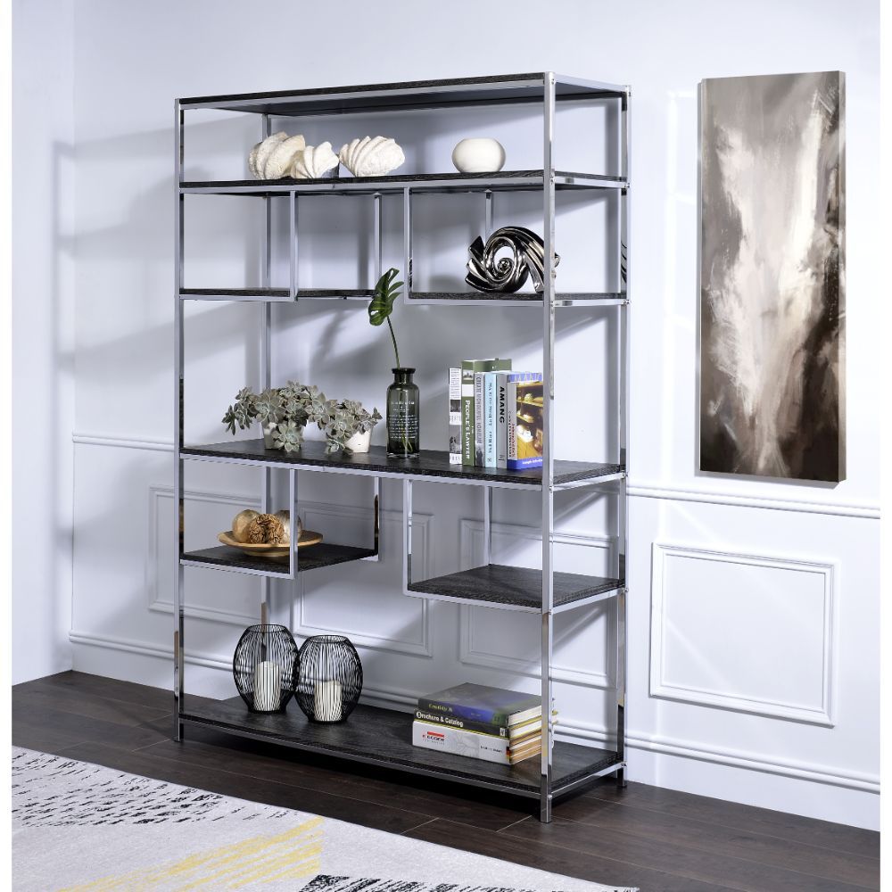 Vonara - Bookshelf - Rustic Gray Oak & Chrome - Urban Living Furniture (Los Angeles, CA)