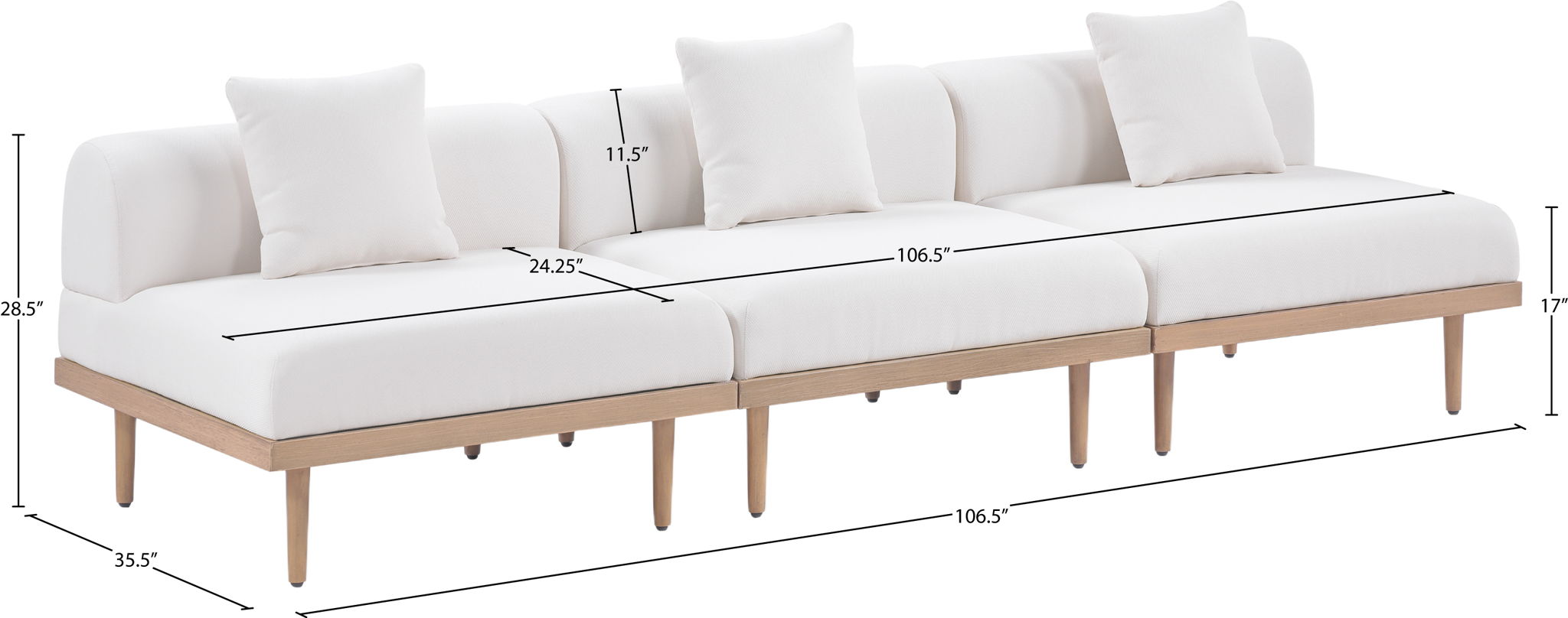 Laguna - 3 Piece Resilient Water Resistant Fabric 106.5" Outdoor Patio Armless Modular Sofa - Urban Living Furniture (Los Angeles, CA)