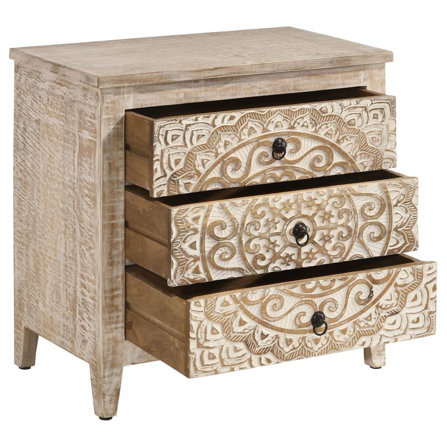 Mariska - 3-Drawer Wood Mandala Cabinet - Distressed White - Urban Living Furniture (Los Angeles, CA)