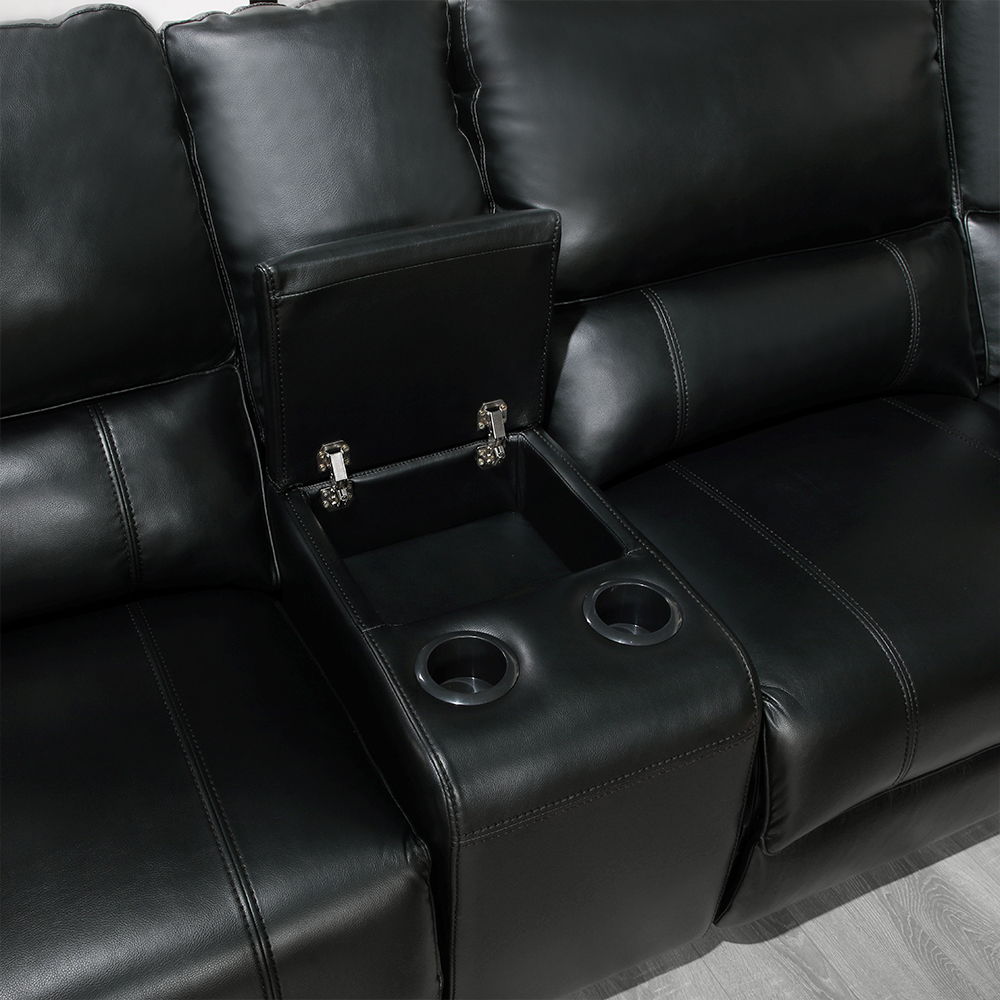 Saul - Power Motion Sectional Sofa - Black Leather-Aire - Urban Living Furniture (Los Angeles, CA)
