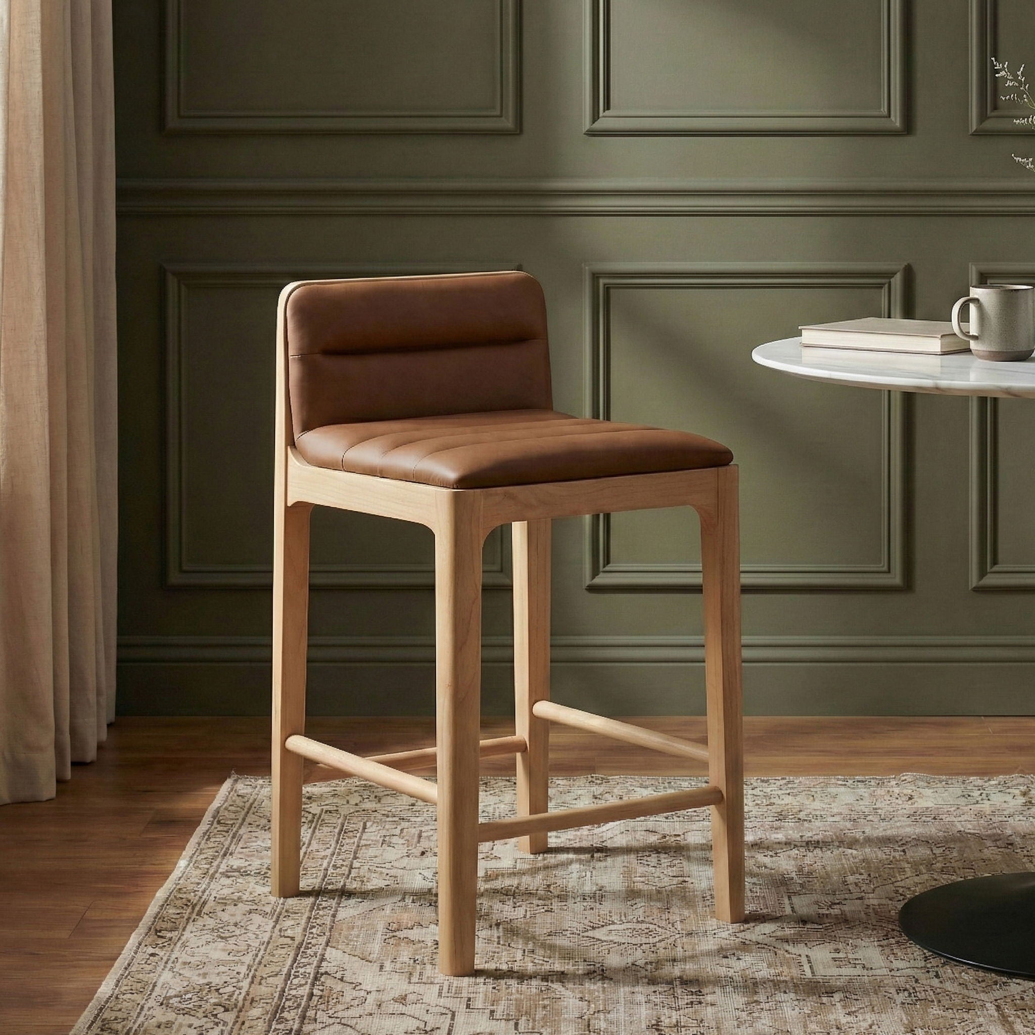 Ellis - Vegan Leather Upholstered Counter Stool (Set of 2) - Natural Base - Urban Living Furniture (Los Angeles, CA)