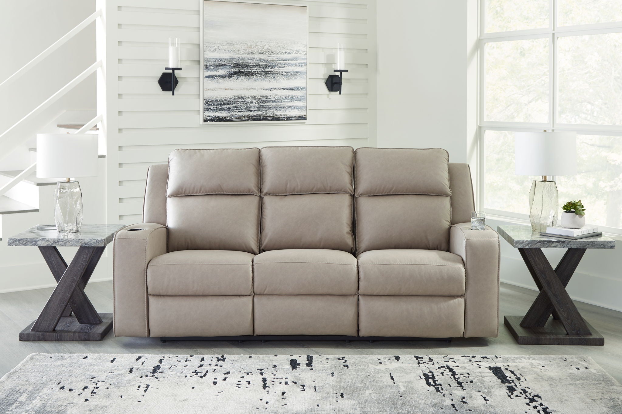 Lavenhorne - Pebble - Rec Sofa W/Drop Down Table - Urban Living Furniture (Los Angeles, CA)