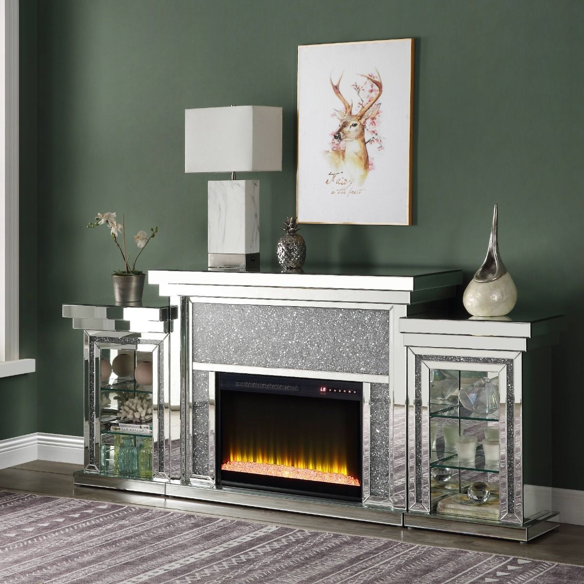 Noralie - Fireplace With LED - Mirrored & Faux Diamonds - Urban Living Furniture (Los Angeles, CA)