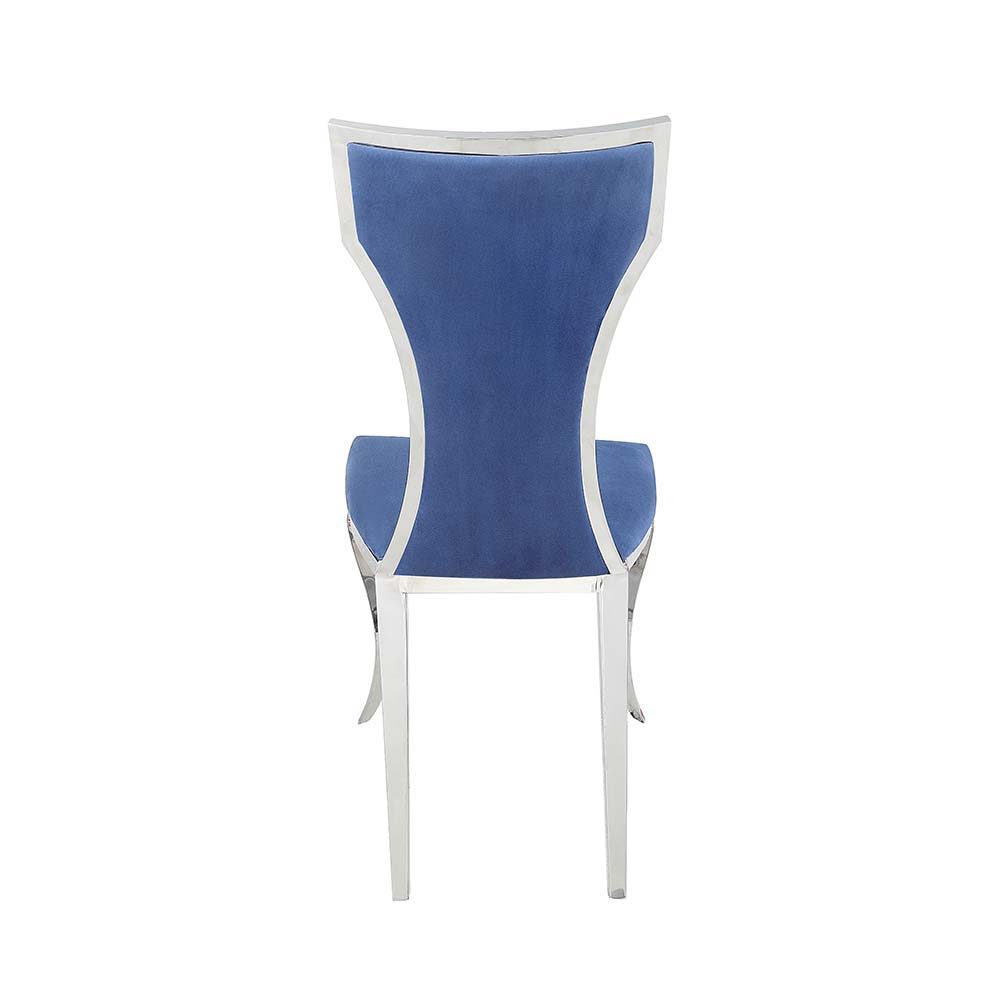 Azriel - Side Chair (Set of 2) - Blue Velvet & Mirroed Silver - Urban Living Furniture (Los Angeles, CA)