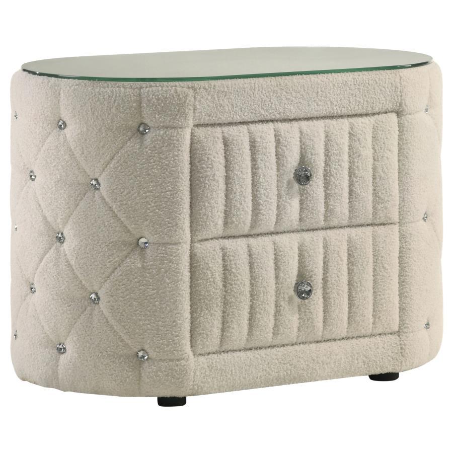 Sonya - 2-Drawer Upholstered Nightstand Bedside Table - Ivory - Urban Living Furniture (Los Angeles, CA)