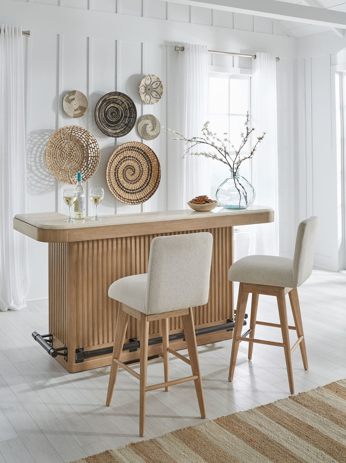 Escape - Dining Bar With Stone Top - Glazed Natural Oak / Vanilla Bean