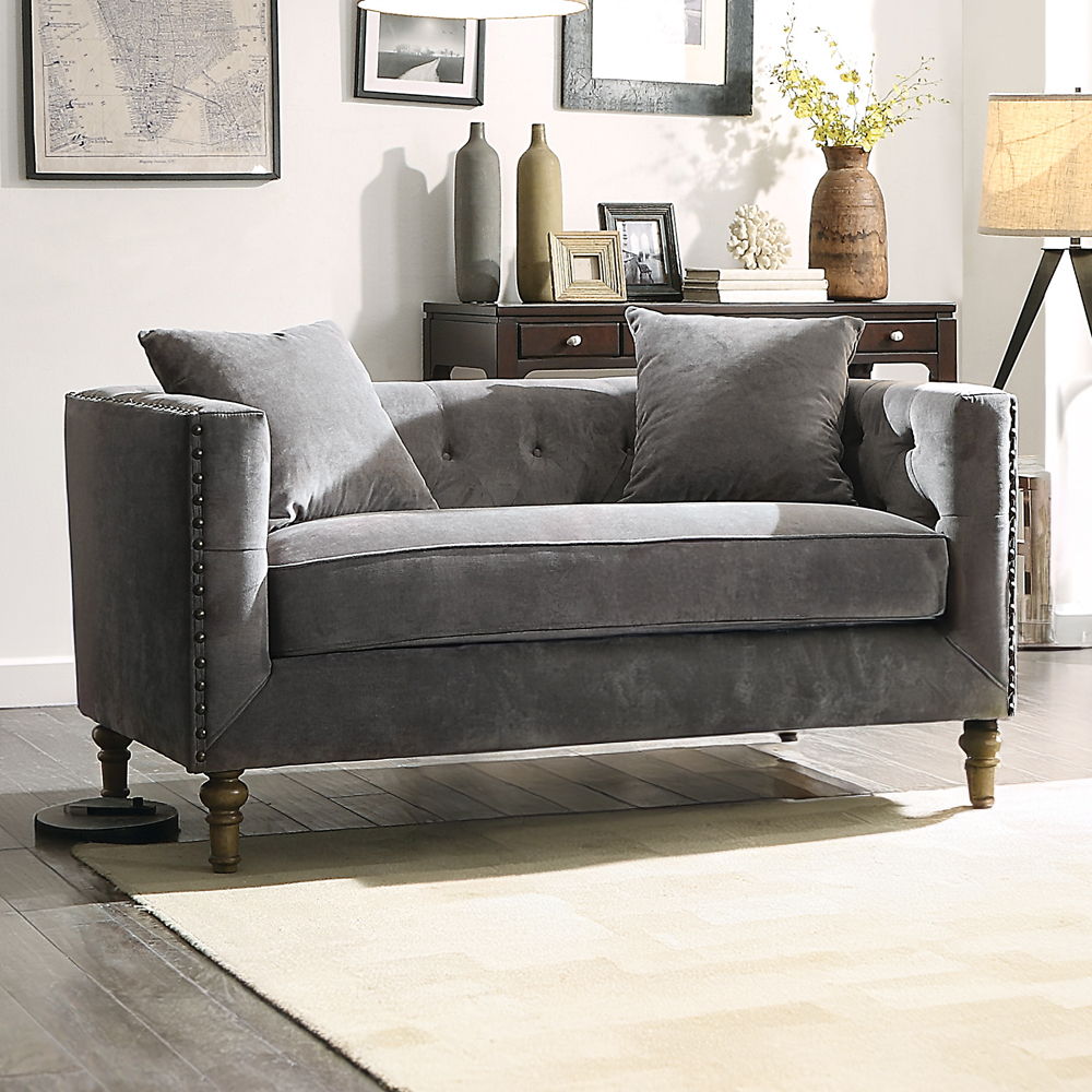 Sidonia - Loveseat With 2 Pillows - Gray Velvet - Urban Living Furniture (Los Angeles, CA)